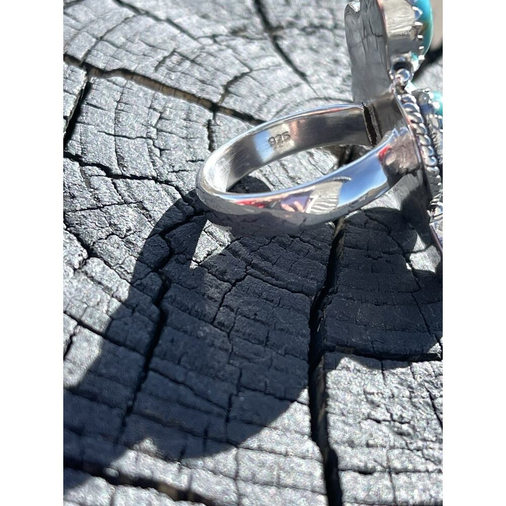 Sterling Silver NATIVE Style Turquoise Cluster Ring Size 7 Large SW Statement - Picture 9 of 11